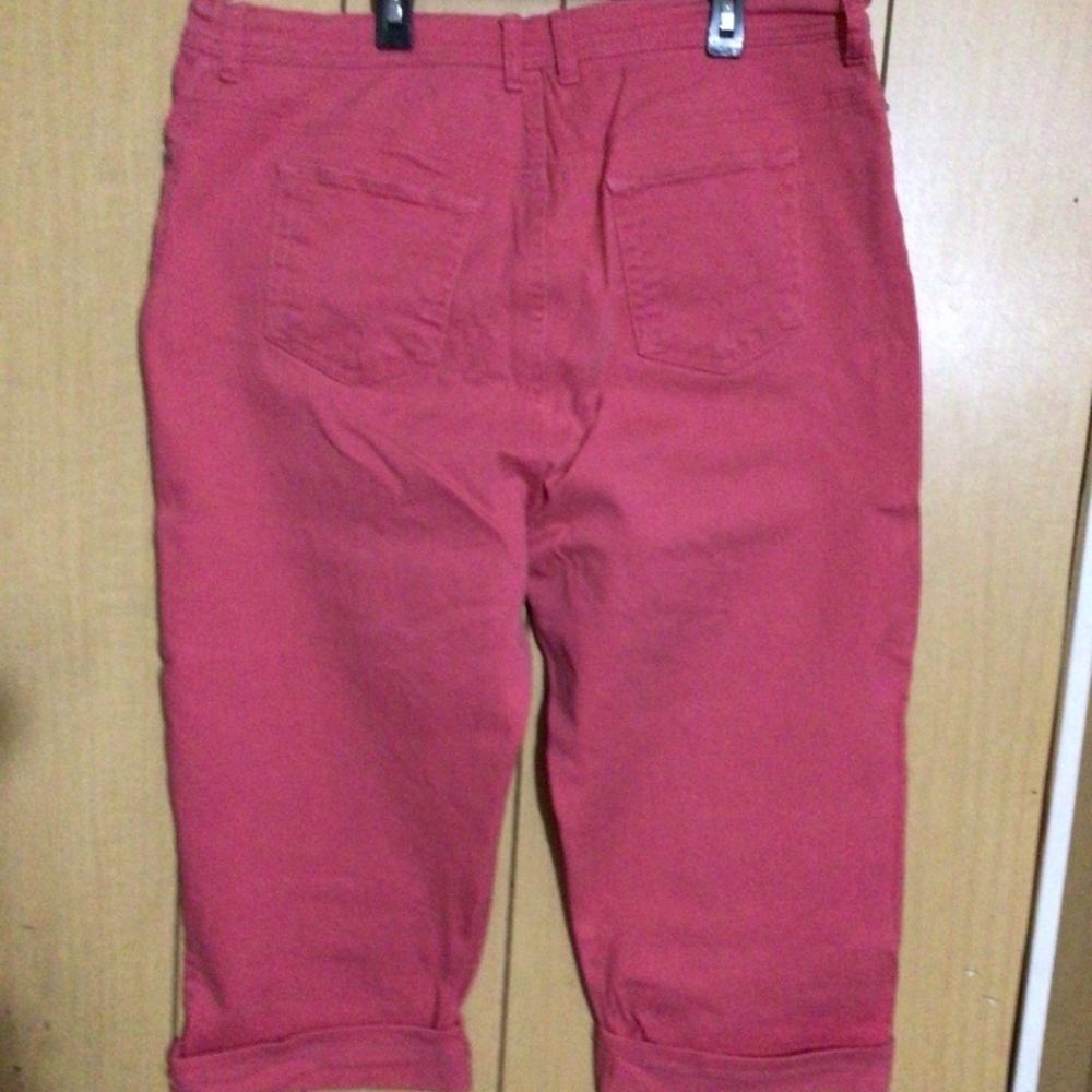 Gloria Vanderbilt dark pink (coral) colored woman’s capris in a size 18. Cotton - Picture 3 of 5